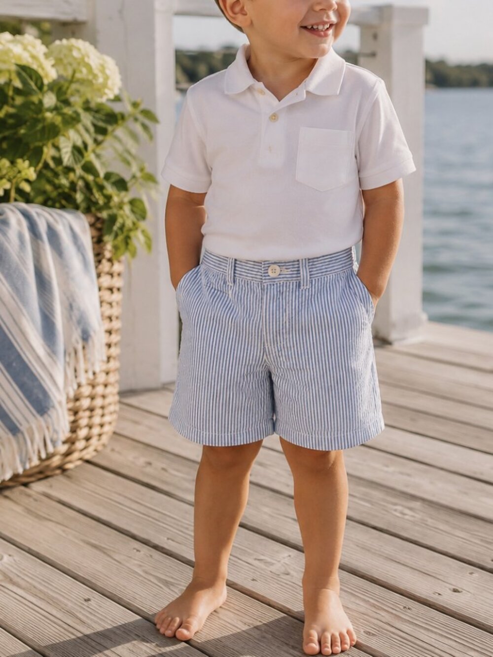 Toddler boy shorts 3T Polo Ralph Lauren seersucker preppy coastal blue white
